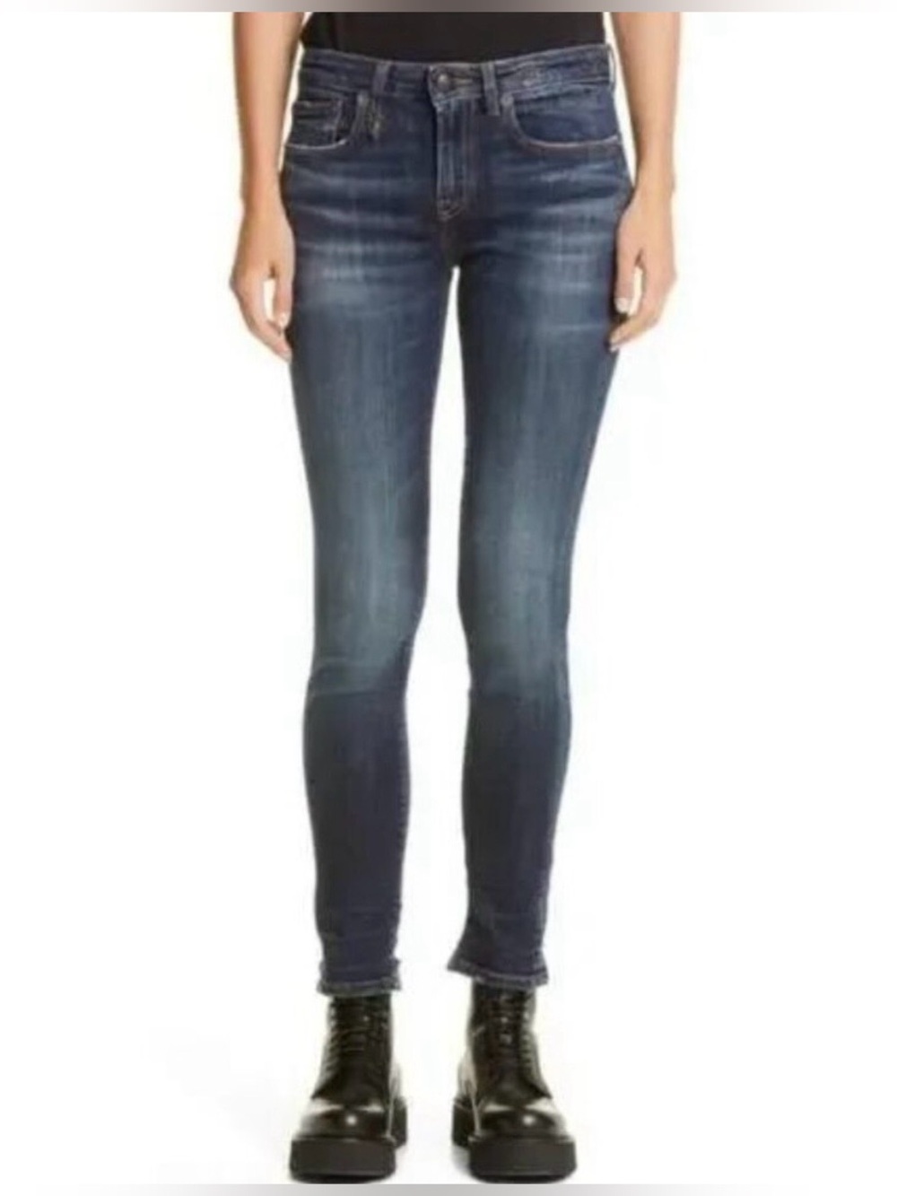 R13 Alison Skinny Jeans in Howell Indigo Size 26 MADE IN ITALY Cut Off Back Hem